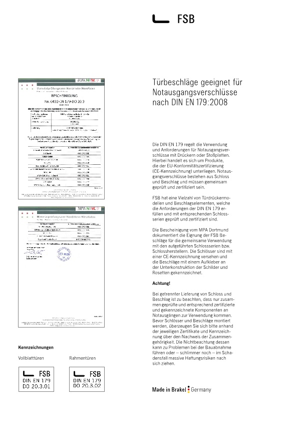 Leistungserklärung gemäß Bauprodukteverordnung (BauPVO) für Produkte gemäß EN 179