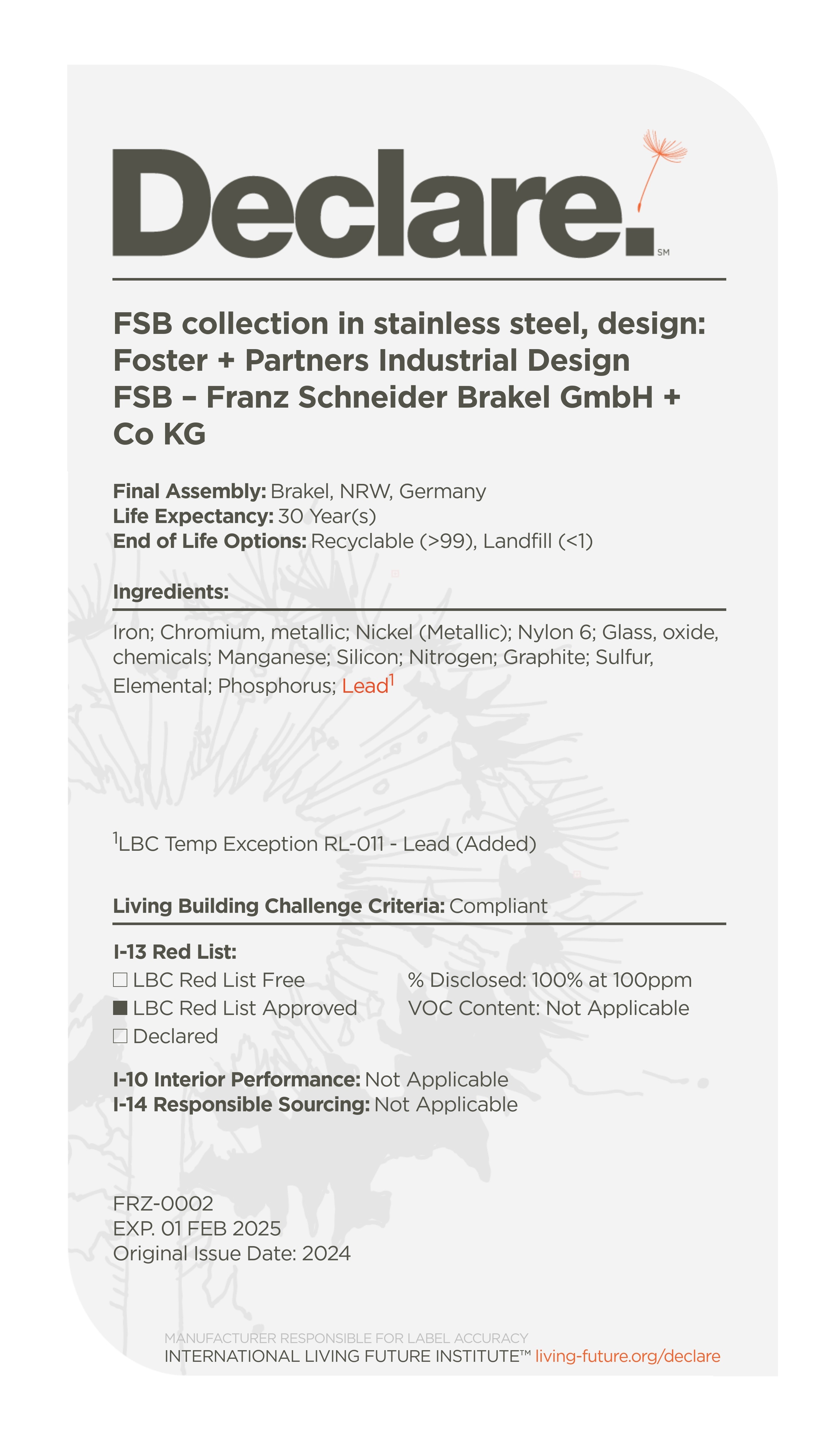Declare: FSB1292 (Stainless steel)